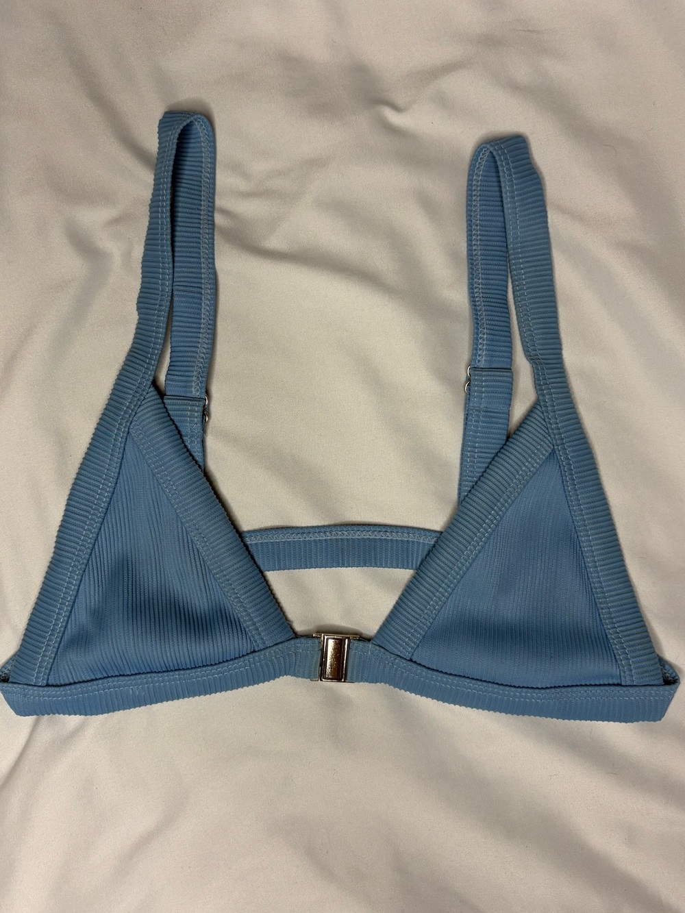 Ribbed Triangle Bikini Top - Light Blue
